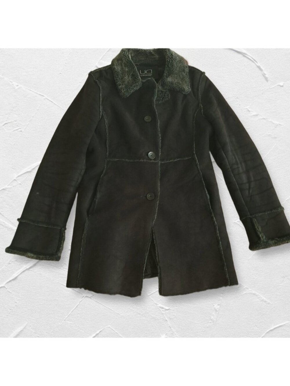 UTEX Design Vintage Shearling Midi Suede Fur Jacket Black